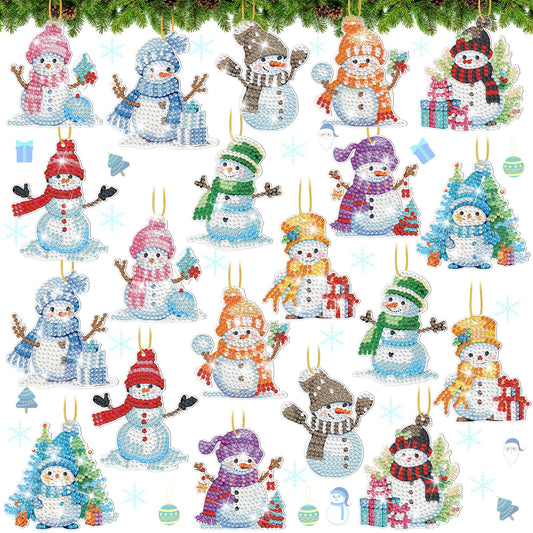 Skylety 20 Pcs Winter Diamond Art Ornaments Snowman Diamond Painting Kit for Adult 5d DIY Gift Wrap Tags with Rope Winter Hanging Ornaments for Home Party Craft Decor(Colorful)