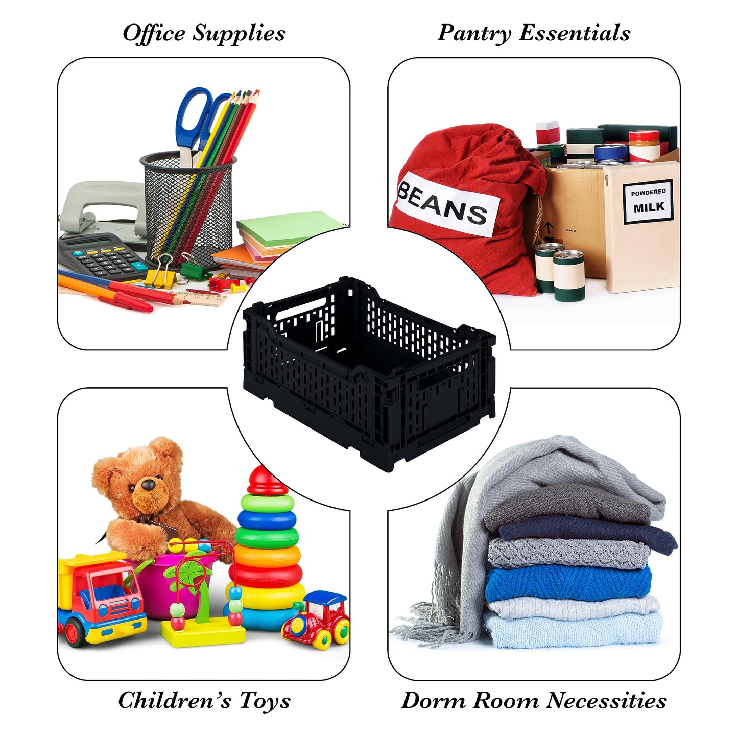 Simplify 4LT Collapsible Storage Crate | Small | Foldable | Stackable | Plastic Bin | Home Organization | Dorm | Office | Crafts | Shelf | Black