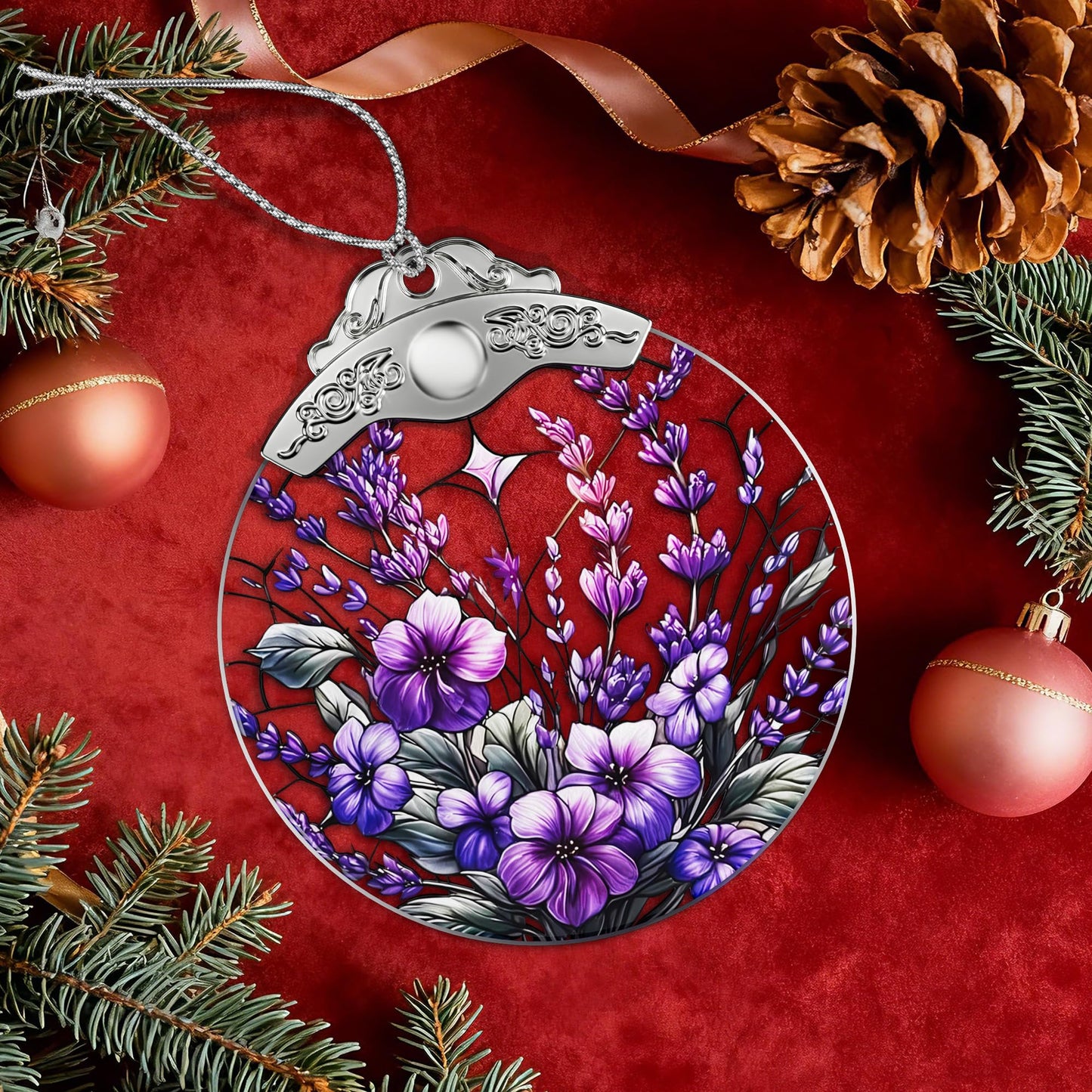 SUNQEBO Stained Glass Ornament, Purple Bauhinia and Violets Ornaments, Unique Crystal Ornaments, Hanging Holiday Presents Idea, Car Hanging Ornaments, Car Charm, Mirror Accessories