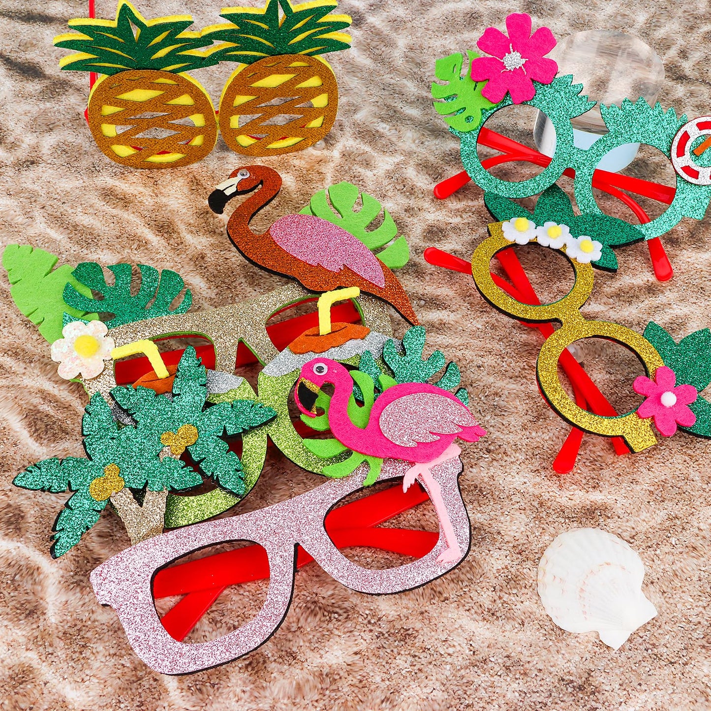 GAFATORY Pool Party Decorations Eyeglasses Sequins Luau Funny Glasses Bulk 8 Pack Hawaiian Props Photo Booth for Summer Holiday Beach Pool Party Favors Birthday Supplies Decor