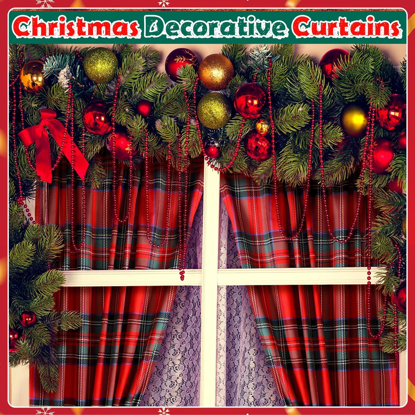 Fanfanwin Buffalo Plaid Curtains Buffalo Plaid Curtain Farmhouse Xmas Window Drapes for Living Room Bathroom Home Decoration