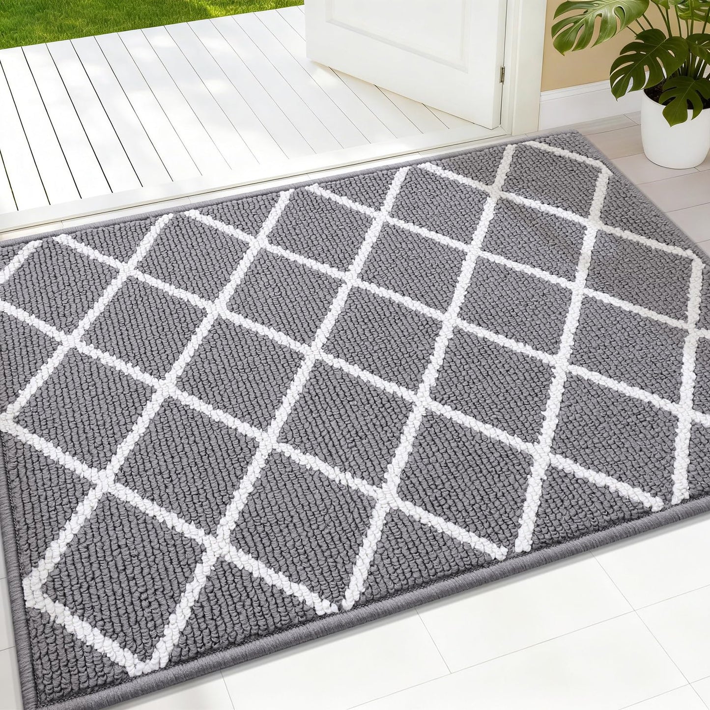 Finchitty Indoor Door Mat, Dirt Resistant and Absorbent, Low-Profile, Non-Slip, Washable Inside Floor Mats for Front Door, Back, and Entrance, 32" x 20", Grey