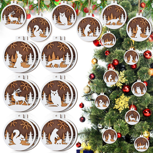 Soaoo 12 Pcs Christmas Farmhouse Rustic Ornaments Set 3D Hollow Reindeer Wood Hanging Ornament for Christmas Tree 3.15 Inch Carving Gift Tags 3 Layer Reindeer Xmas Tree Ornaments, 6 Styles