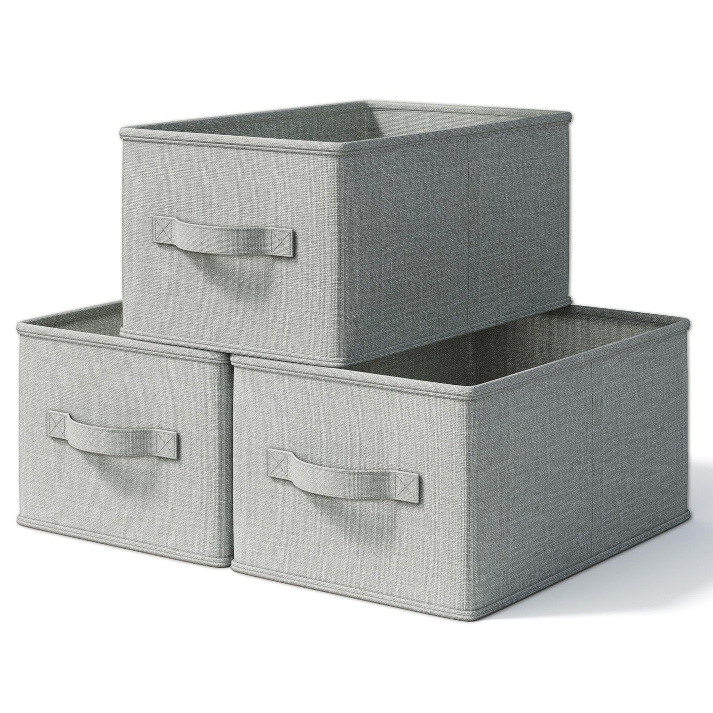 LayerSpace 3 Pack Fabric Storage Bins for Shelves | 14.75x10.25x8.25 in Storage Baskets | Fabric Closet Organizers with Handles Home Organization | Linen Clothes Storage Bins | Light Gray