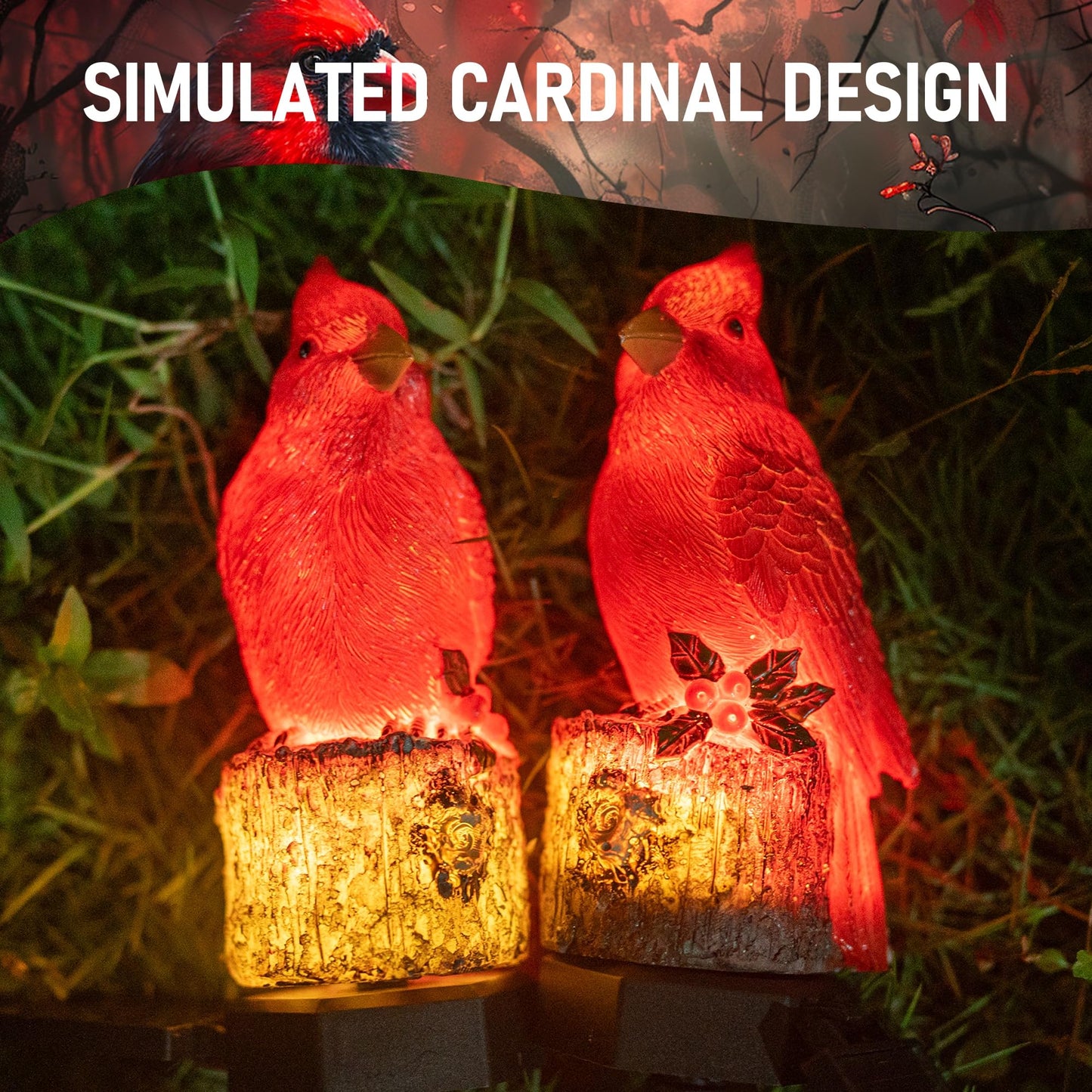 Dazzle Bright 2 Pack 22.5 in Cardinal Bird Solar Lights, Red Bird Solar Powered Lights Cardinal Garden Stake Light for Christmas Pathway Garden Lawn Yard Gifts Decoration