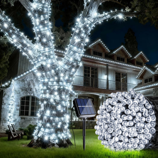 Joomer Solar Christmas String Lights, 39FT 100LED Waterproof Outdoor Lights with 8 Modes Twinkle Fairy Light for Garden, Patio, Yard, Tree and Christmas Decor (White)