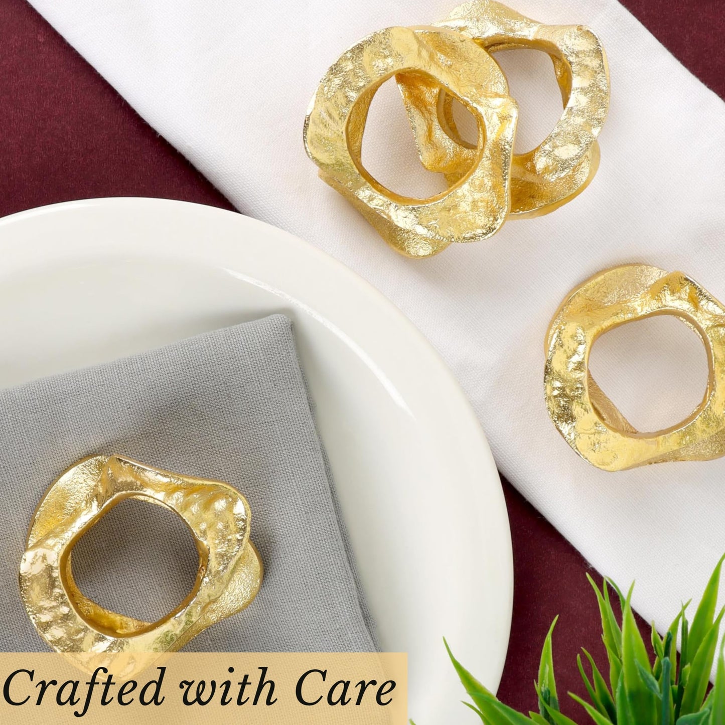 ALPHA Living HOME Modren Napkin Rings - 8 Pcs Premium Metal Napkin Holders for Cloth Napkins Elegant Table Decor for Weddings, Dinners & Special Occasions (Gold)