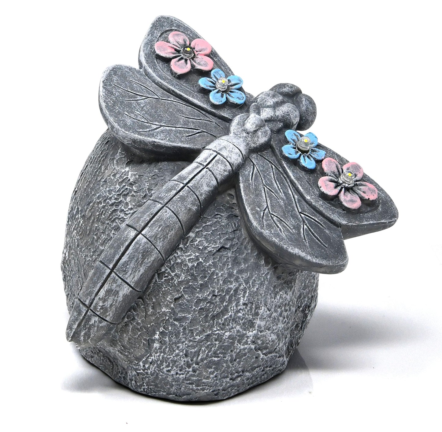 Gift Boutique Solar LED Dragonfly Garden Statue with Lights, Outdoor Resin Rock Decor for Patio Lawn Yard Pathway Flower Bed Decoration
