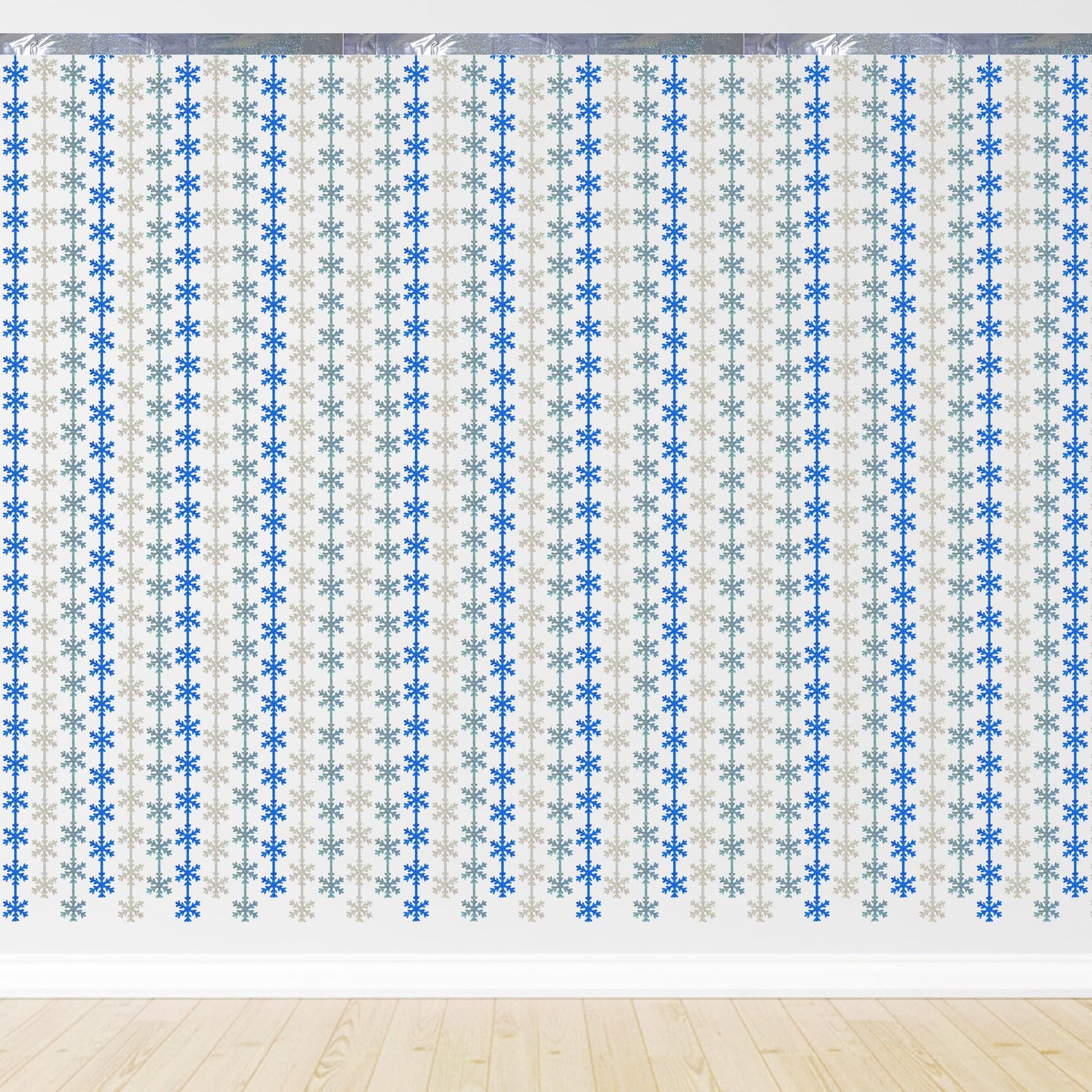 KatchOn, Blue Snowflake Fringe Curtain - Pack of 3 | Snowflake Tinsel Backdrop for Christmas Decorations Indoor | Christmas Foil Fringe Curtains | Snowflake Curtain for Snowflake Decorations
