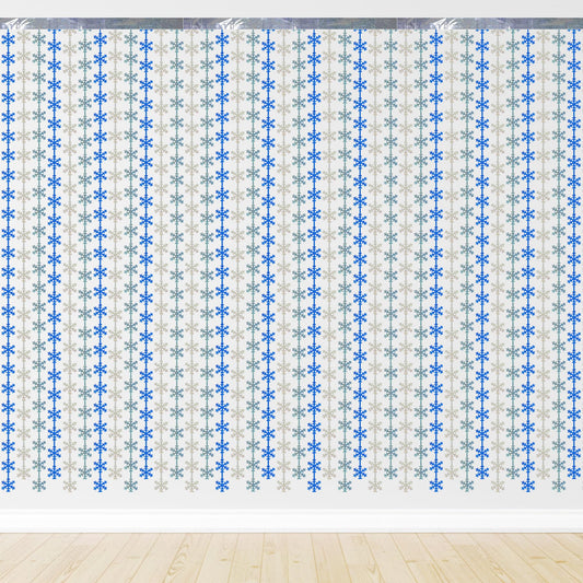 KatchOn, Blue Snowflake Fringe Curtain - Pack of 3 | Snowflake Tinsel Backdrop for Christmas Decorations Indoor | Christmas Foil Fringe Curtains | Snowflake Curtain for Snowflake Decorations