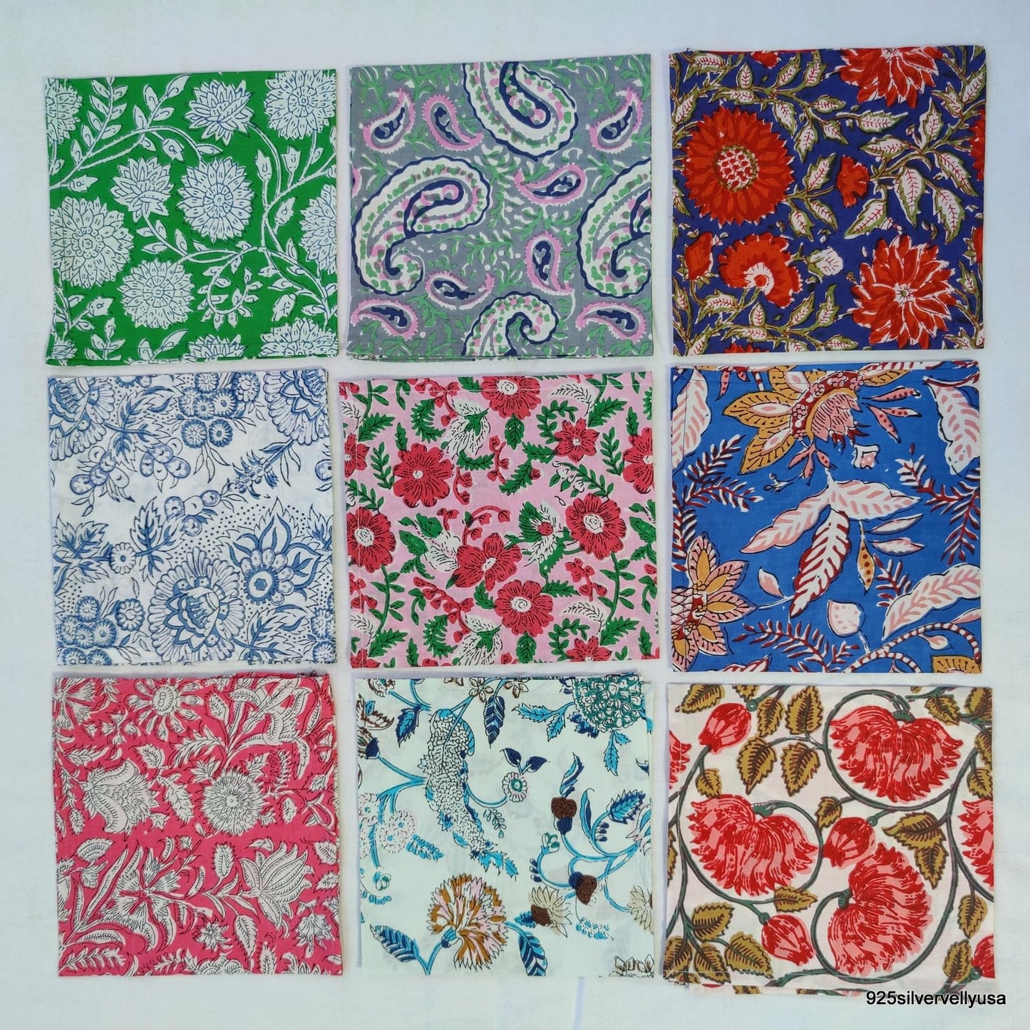 INDIANHANDICRAFTS 10 Pc Mix Lot Hand Block Print Napkin, 100% Cotton, 16x16 Inch, Multicolor Floral, Square, Napkin