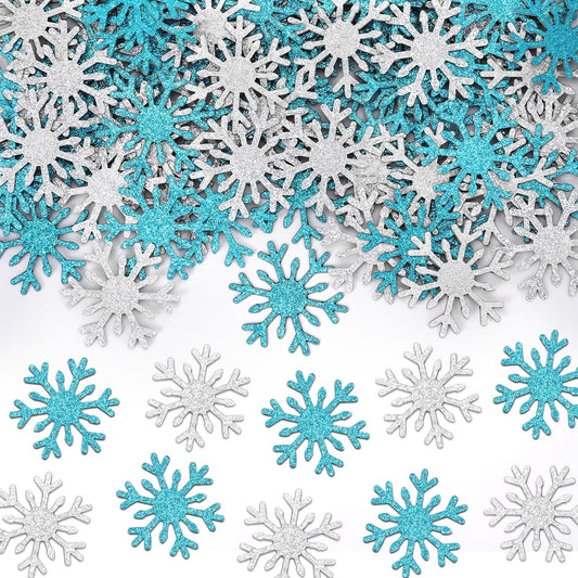 MARFOREVER Large Christmas Snowflake Confetti, Silver Blue Snowflake Glitter Confetti Snow Sprinkles Winter Wonderland Party Table Centerpiece for Xmas Wedding Supplies Christmas Table Decorations