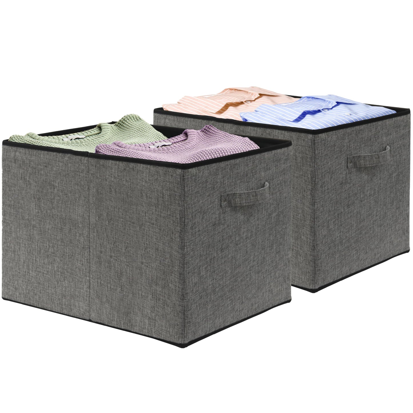 Simple Houseware 15 x 13 Inch Collapsible Fabric Storage Bin with Handles, 2 Pack, Dark Gray