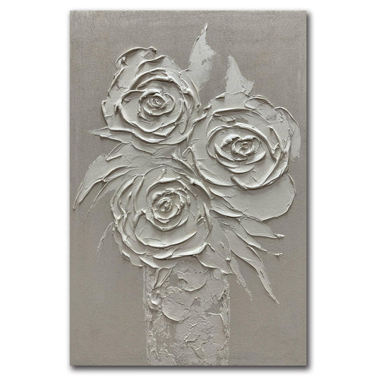 moshinart 24 x 36in Hand-Painted Oil Painting 3D Texture Black White Grey Modern Minimalist Black Abstract Wall Art, Home Office Wall Decoration White Rose
