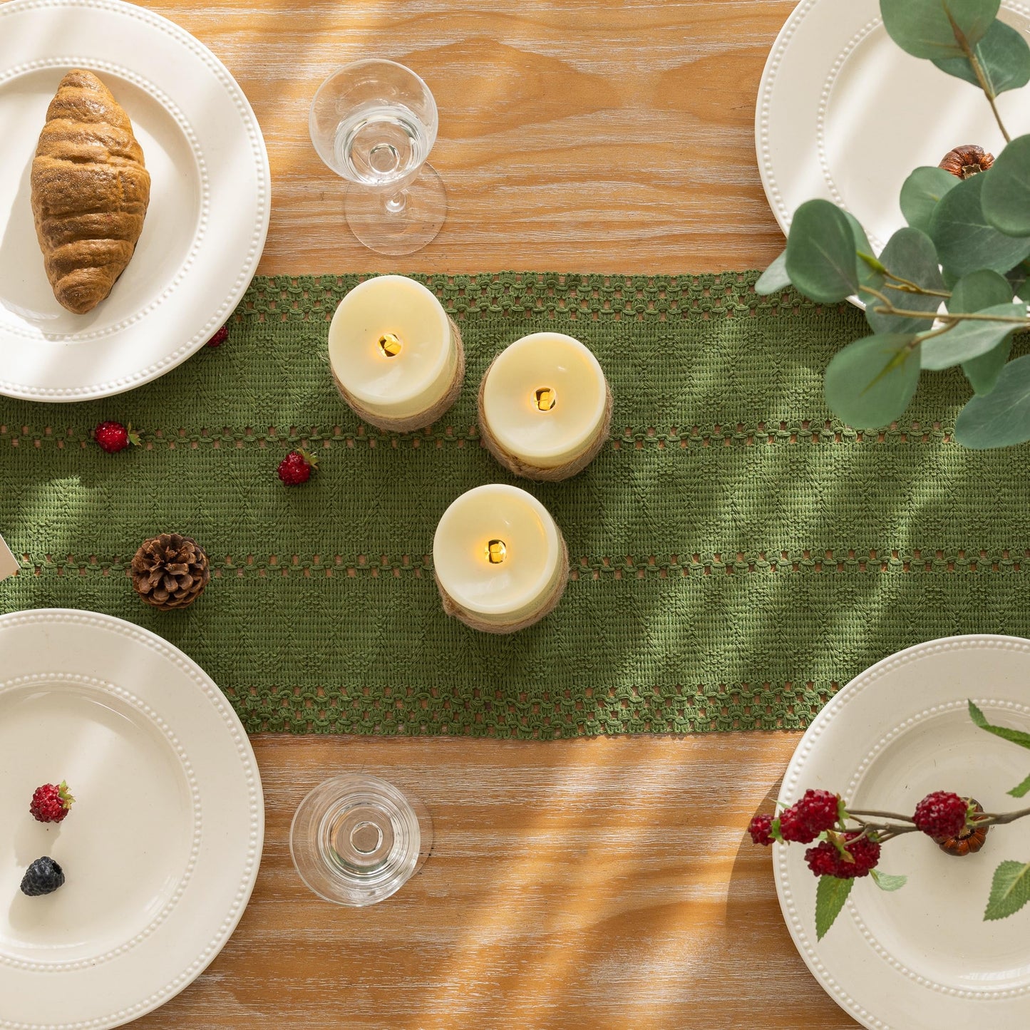 Keketoarrange Boho Sage Green Table Runner for Spring Home Decorations 12x72 Inches Farmhouse Small Macrame Woven Burlap Rustic Coffee Dresser Table Runner Dining Kitchen Centerpiece Bohemian Decor
