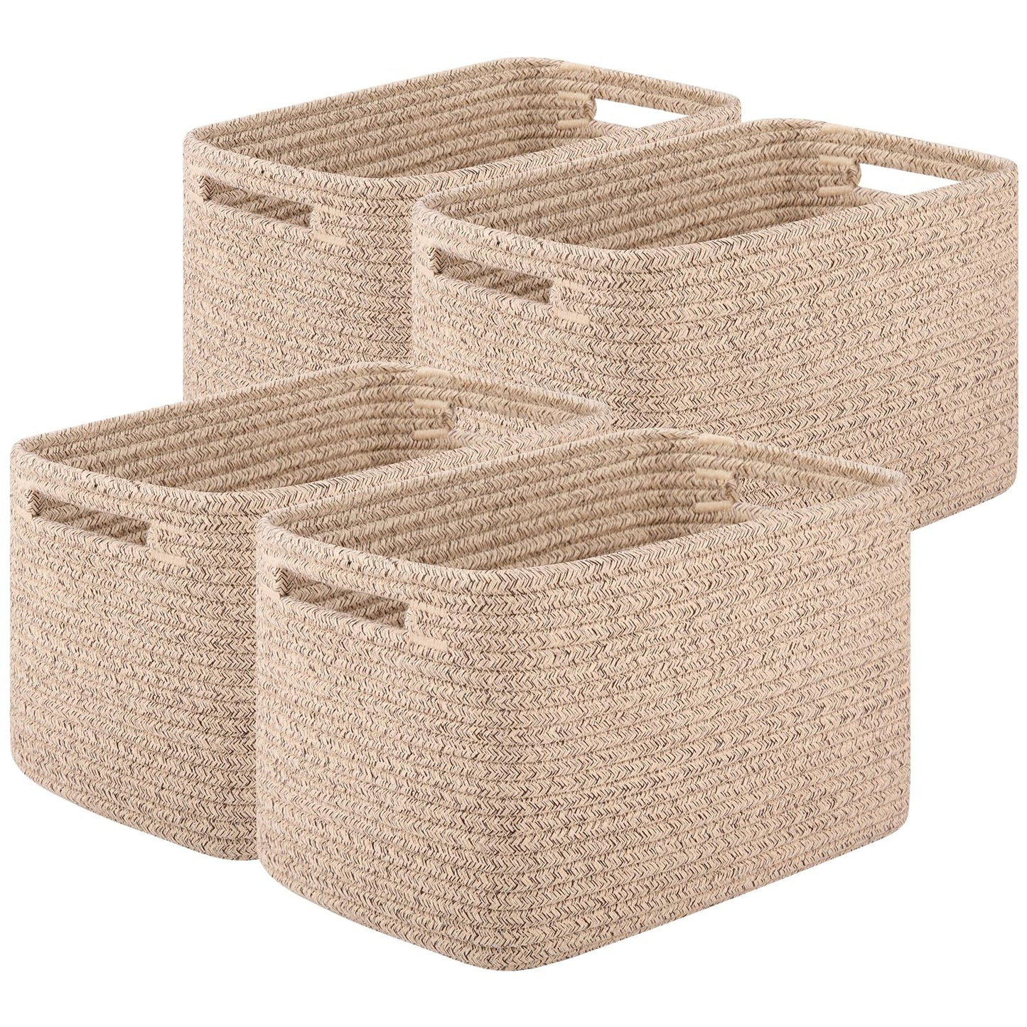 OIASKET Storage Baskets for Organizing, Woven Decorative Baskets for Shelves - Books, Towels, and Clothes, Cotton Rope Toy Storage Bins, 12.7''Lx9''Wx7.8''H, Pack of 4, Brown