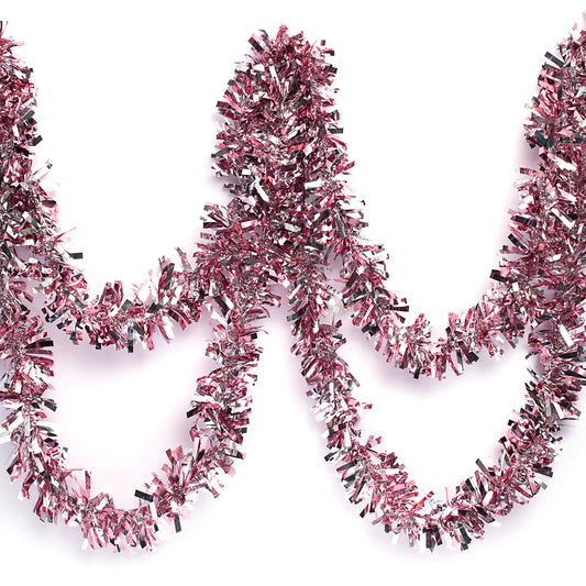 Anderson's Metallic Light Pink & Silver Sparkle Glitter Tinsel Twist Garland, 25ft Holiday Decoration, Christmas Tree Trim, Parade Float Decor, Party Supplies, Graduation, Event Garland