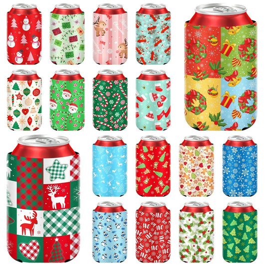 SEPGLITTER 18 pack Christmas Can Cooler Sleeves, Beer Drink Can Beverage Bottle Cooler Sleeves Collapsible for Christmas Holiday Party Gifts Decorations Supplies Favors