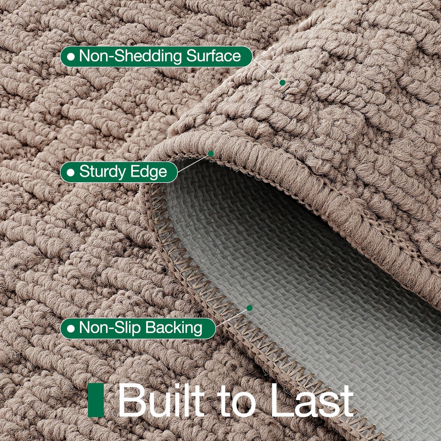 LUMI Washable Door Mat Indoor Entrance 17x30, Dirt Trapper Front Door Mats with Absorbent Interior and Non-Slip Rubber Backing, Entryway Doormat, Beige