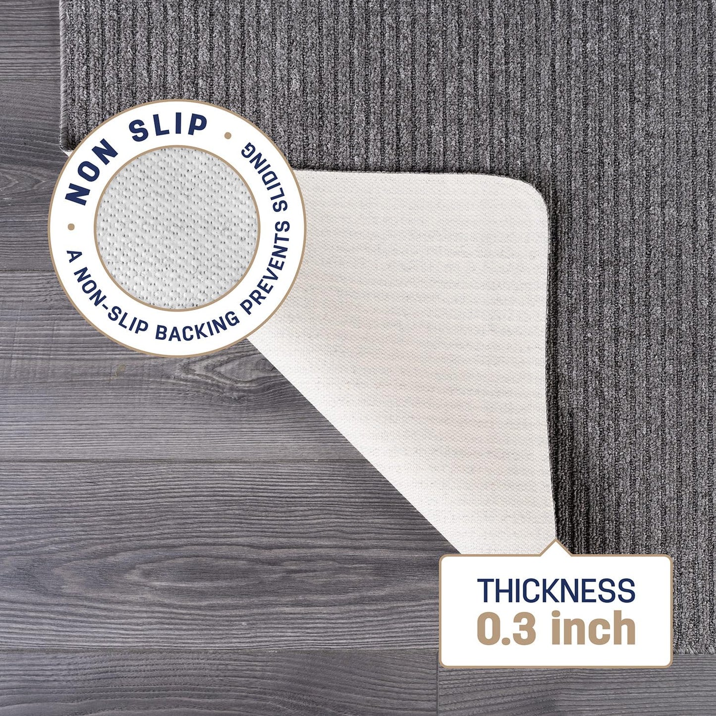 Beverly Rug Non-Slip Modern Entry Rug 2x3 Solid Traditional Rubber Backing Machine Washable Soft Thin Indoor Area Rugs for Living Room Stain Resistant Non Shedding Casual Carpet (2 x 3 Gray)