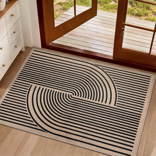 Tangsoo Rainbow Easy Jute Rug,2x3 Washable Small Area Outdoor Rug for Entryway Non-Slip Thin Black Throw Mat Modern Farmhouse Indoor Carpet for Entrance Kitchen Entry Front Porch