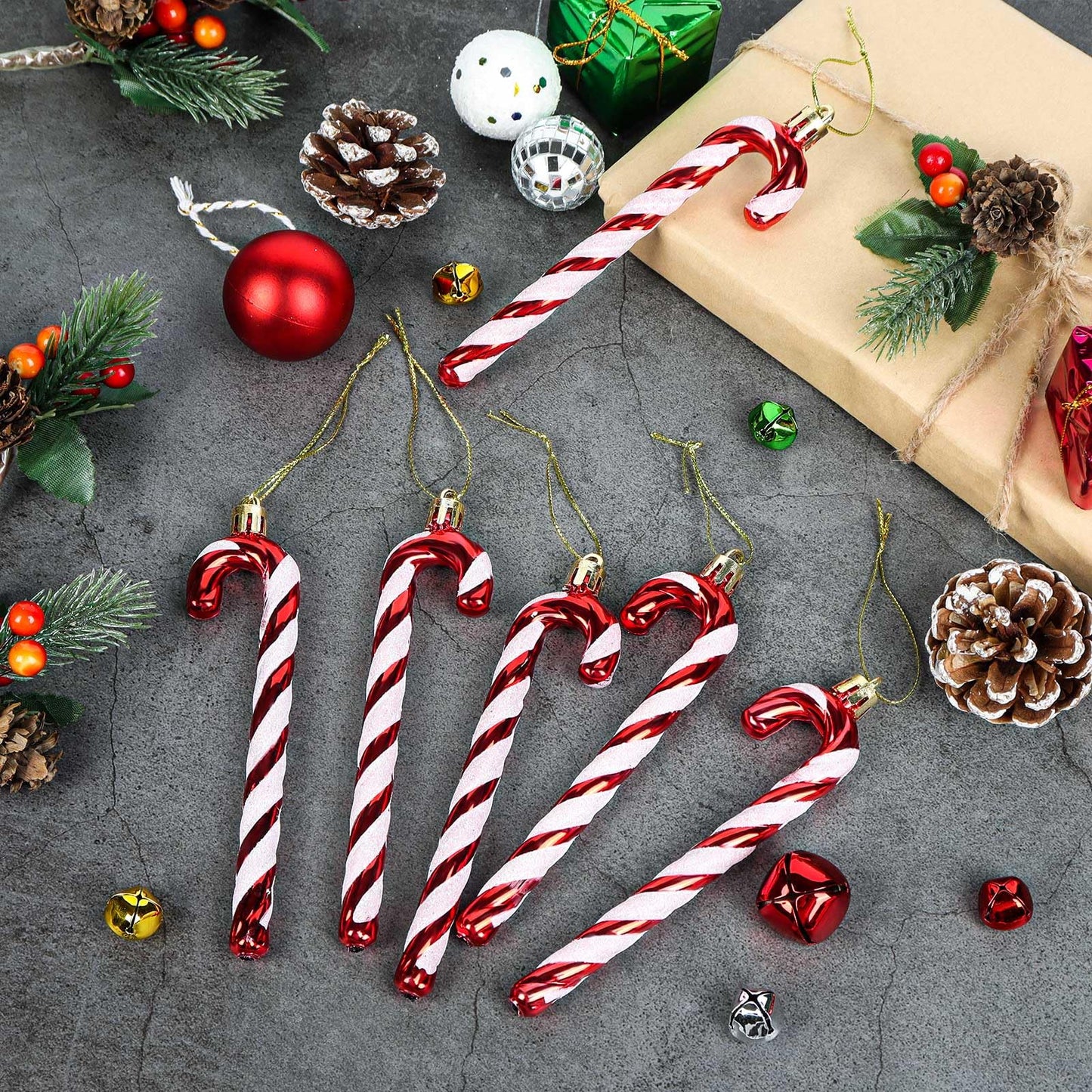 HFATMOS 12 Pcs Christmas Glitter Canes Ornaments Christmas Tree Hanging Decorations Set DIY Crafts for Home Holiday Wedding Indoor Outdoor Party Decorations Red