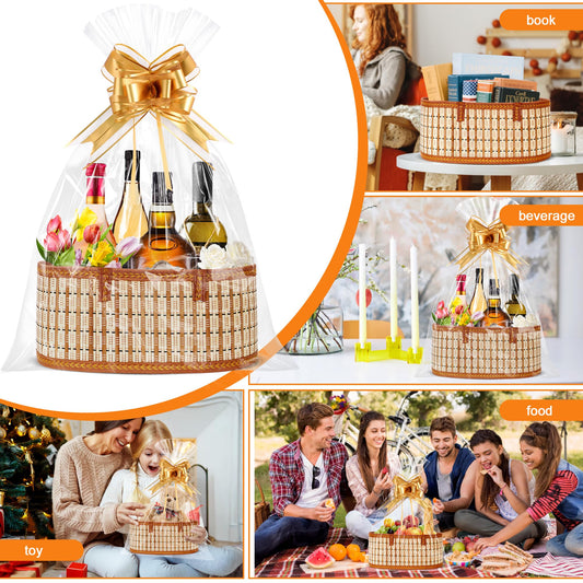 Orchidleaf 2 Set Baskets for Gifts Empty, Gift Empty Bamboo Basket Large, Foldable Woven Gift Basket with Handle for Baby Baptisms, Mother's Day, Christmas, Housewarming
