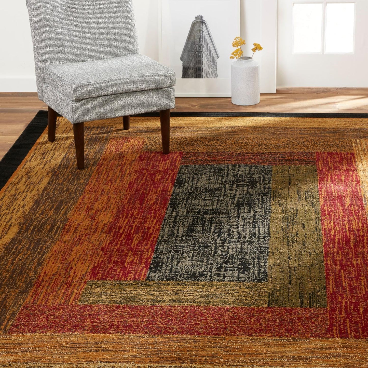Home Dynamix Royalty Vega Contemporary Geometric Area Rug, Black/Brown, 43"x62"