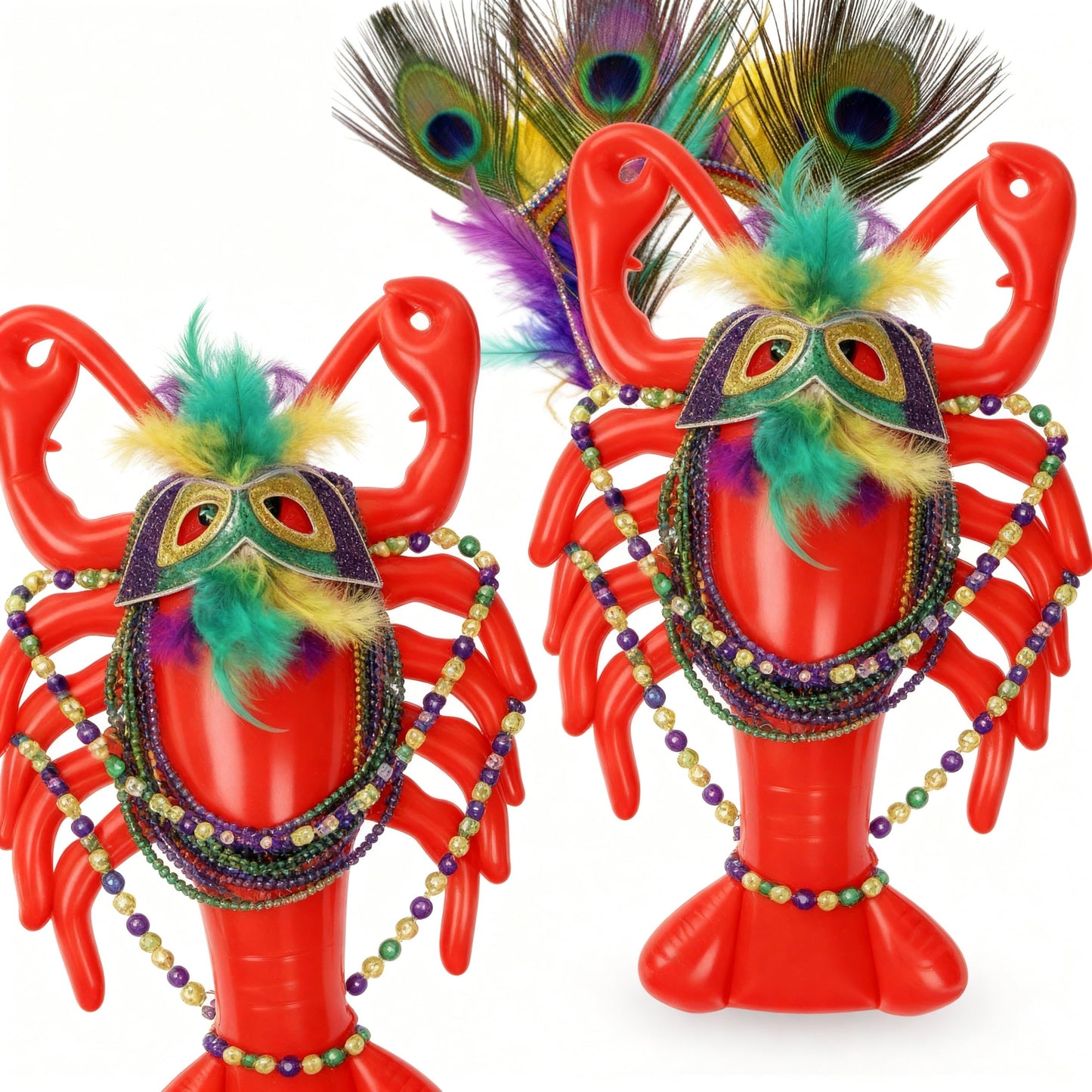 LaRandom 16 Pcs Mardi Gras Inflatable Lobster Decor 23.6 in with Mask and Purple Green Gold Beads Necklace for Mardi Gras Inflatable Decorations Yard Table Centerpieces Outdoor Decor