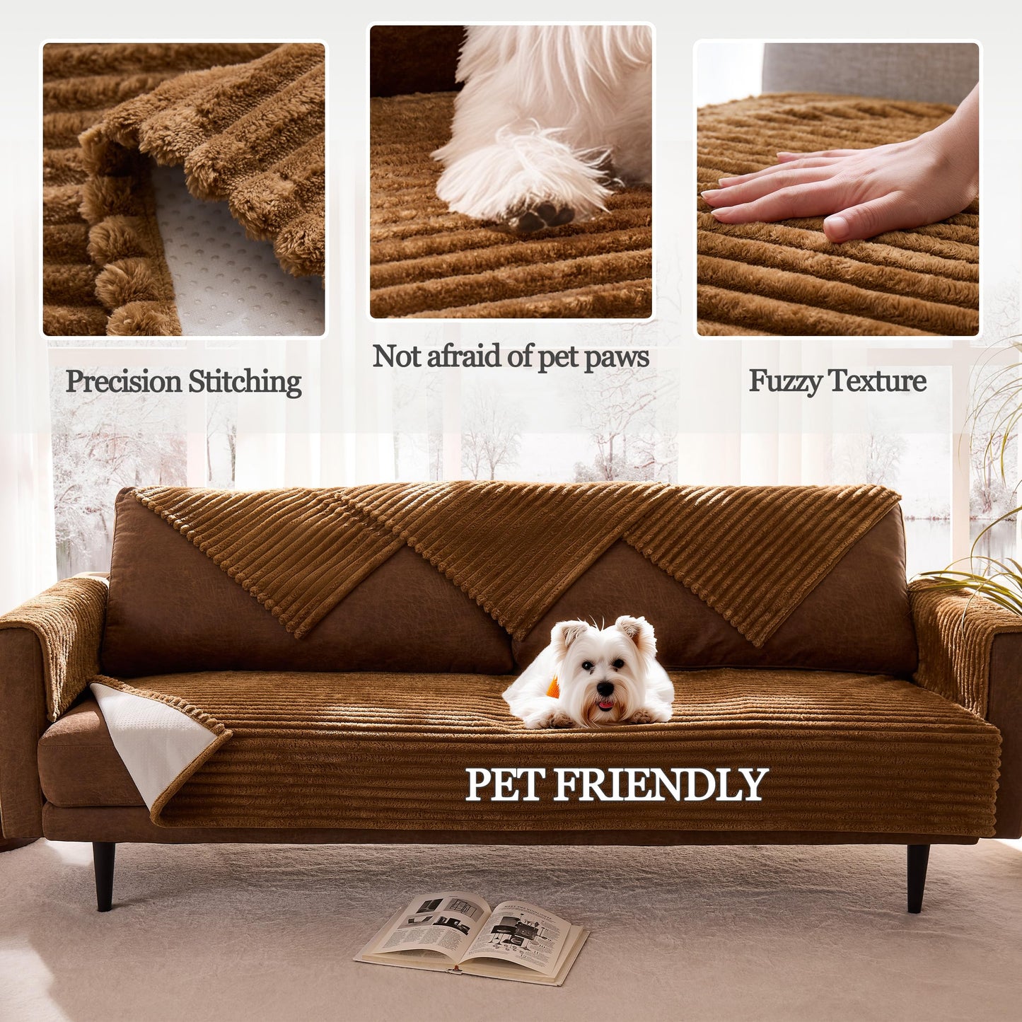 Meider 100% Waterproof Couch Arm Covers 2pcs, Fuzzy Chair Arm Covers Thick Soft Recliner Chair Armrest Protectors, Non-Slip Couch Armrest Cover Pet mats for Sofa (Coconut, 22" x 22" 2 Pack)