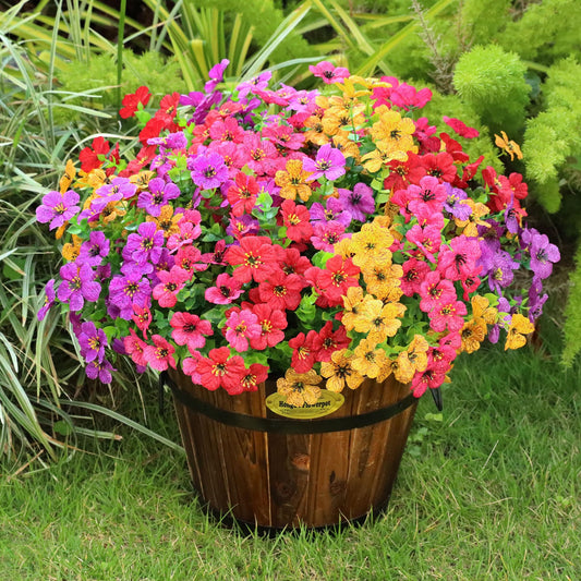 Playieer Artificial Flowers for Outdoors Spring Decor, 16 Bundles UV Resistant Realistic Faux Silk Flowers, Fake Plants for Planter Indoor Outside Garden Porch Patio Window Box Yard Farmhouse