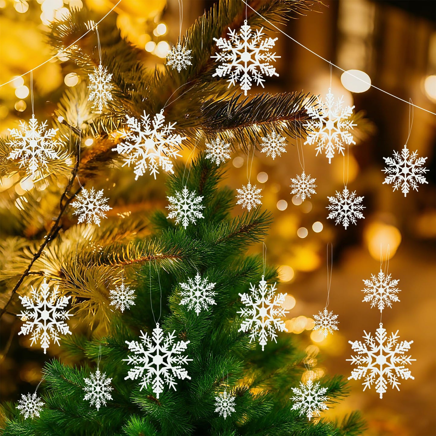 Snowflake Decorations 24 Pcs Snowflake Ornaments for Tree Snowflakes Christmas Tree Decorations for Christmas Embellishments and Winter Party DIY Craft Decoration