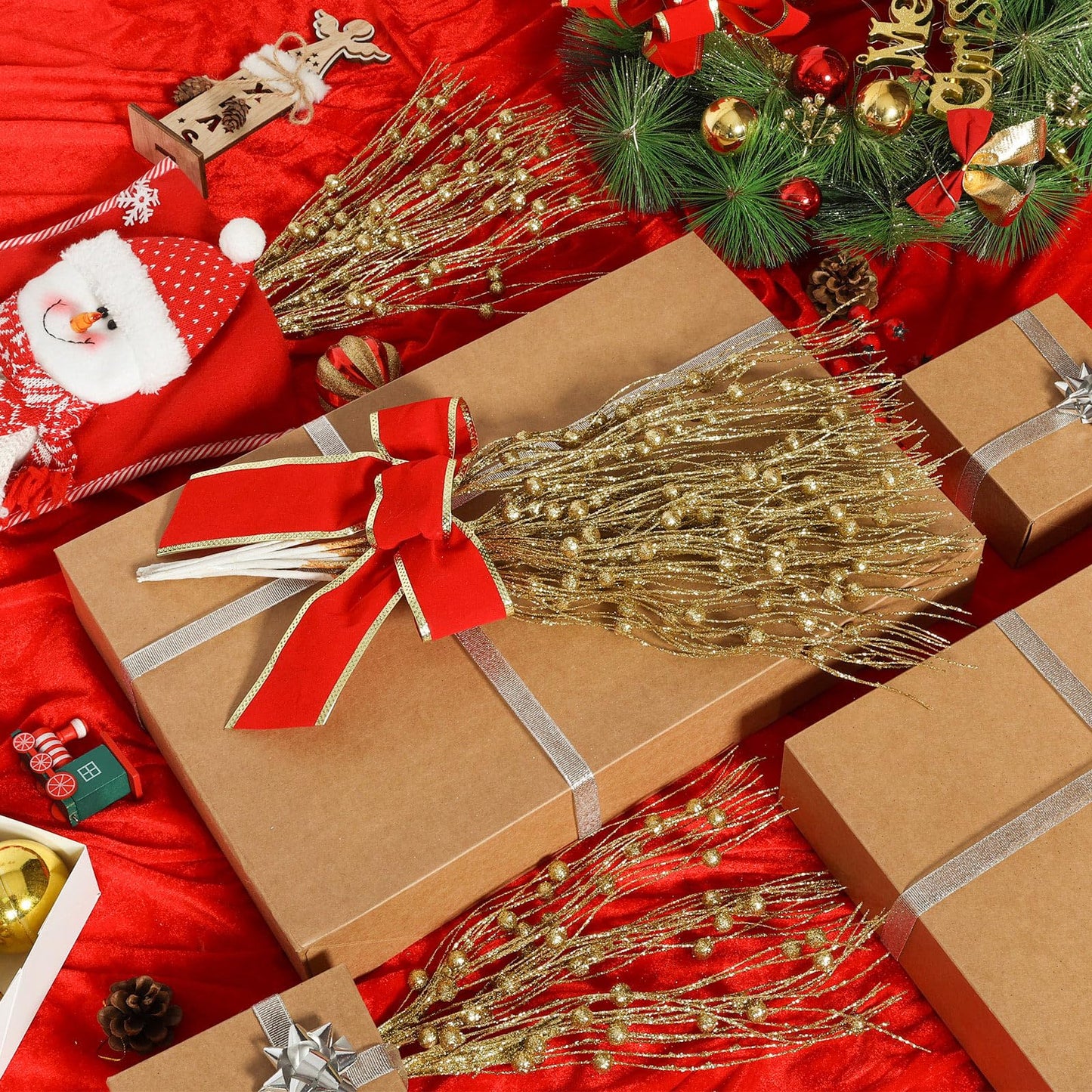 Joyhalo 24 Pack Christmas Tree Picks and Sprays, Christmas Tree Filler Decorations, Christmas Glitter Berry Stem Ornaments, Glittery Twigs, Picks, Branches for Christmas Tree