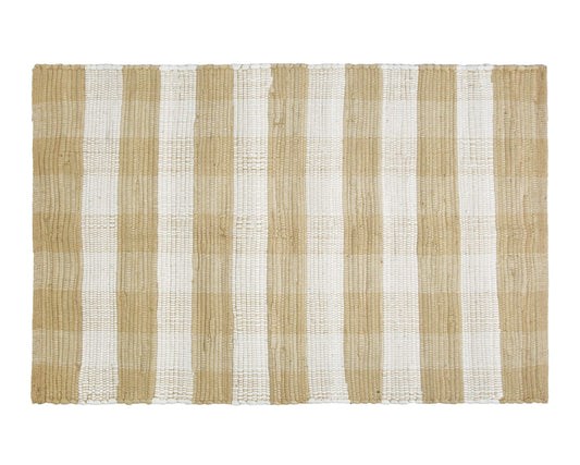 GLAMBURG Cotton Buffalo Check Plaid Washable, Handwoven Checkered Welcome Door Mat 18x30 for Kitchen Bathroom Outdoor Porch Laundry Living Room, Farmhouse Reversible Rag Rug Beige Natural