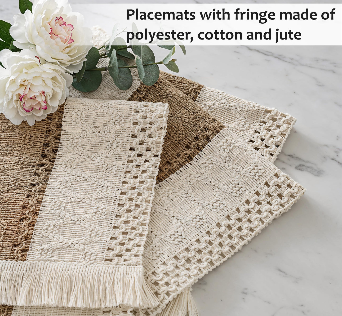 Ruvanti Cloth Placemats Set of 6 – 17.5"x12" Blend of Cotton, Polyester & Jute, Woven Placemats Washable Fabric, Table Mats Perfect for Farmhouse Kitchen, Parties, Holidays - Tobacco Band