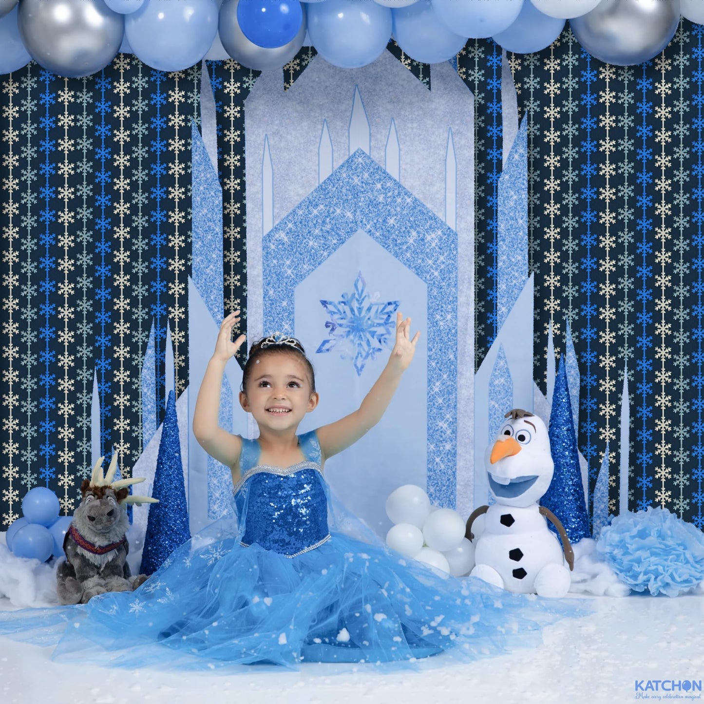 KatchOn, Blue Snowflake Fringe Curtain - Pack of 3 | Snowflake Tinsel Backdrop for Christmas Decorations Indoor | Christmas Foil Fringe Curtains | Snowflake Curtain for Snowflake Decorations