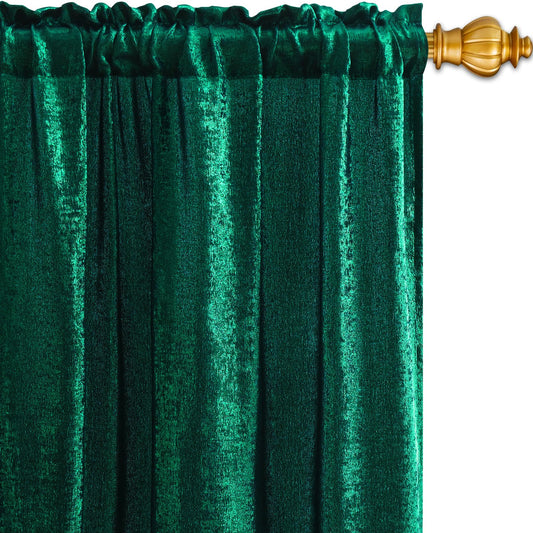 FRAMICS Green Curtains for Living Room, Red Foil Print Curtains 63 inch Long, Light Filtering Drapes for Bedroom, Rod Pocket Window Treatments for Christmas Decor, 52x63 inch