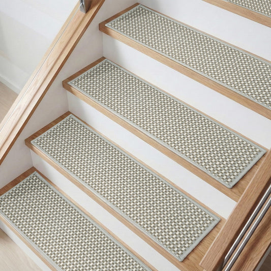 WELINHOME Chenille Stair Treads for Wooden Steps 8"x30" (15 Pack), Ultra Soft Non-Slip Carpet Stair Runners Indoor, Peel and Stick Self-Adhesive Step Rugs for Kids & Dogs, Machine Washable, Gray
