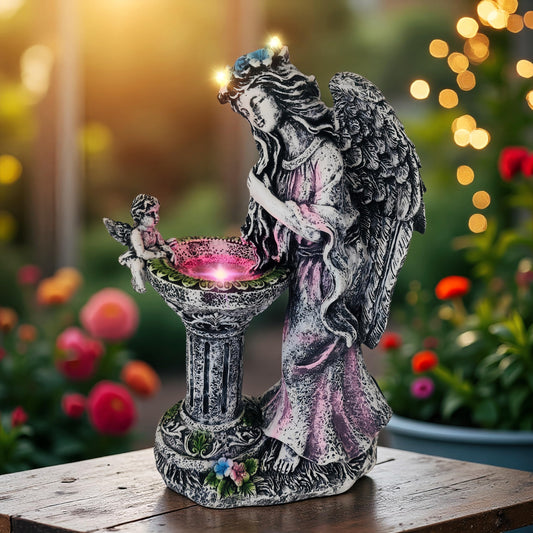 Evursua Garden Angel Decor 12 Inch Solar Fairy Outdoor Statue with Fountain Light Color Changing, Solar Lights Yard Decoration for Front Porch Flowerpot Patio Ornaments, Home Decor Gifts for New Year