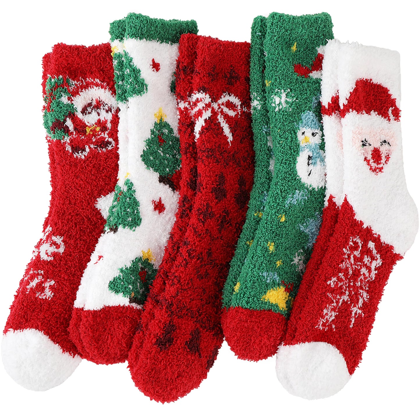 ProEtrade Fuzzy Socks for Women Teen Girls Fluffy Cozy Christmas Gift Cabin Holiday Winter Warm Fleece Thick Comfy Home Plush Cute Snowman Fun Soft Socks Stocking Stuffer(Santa Claus,M)