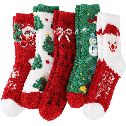 ProEtrade Fuzzy Socks for Women Teen Girls Fluffy Cozy Christmas Gift Cabin Holiday Winter Warm Fleece Thick Comfy Home Plush Cute Snowman Fun Soft Socks Stocking Stuffer(Santa Claus,M)