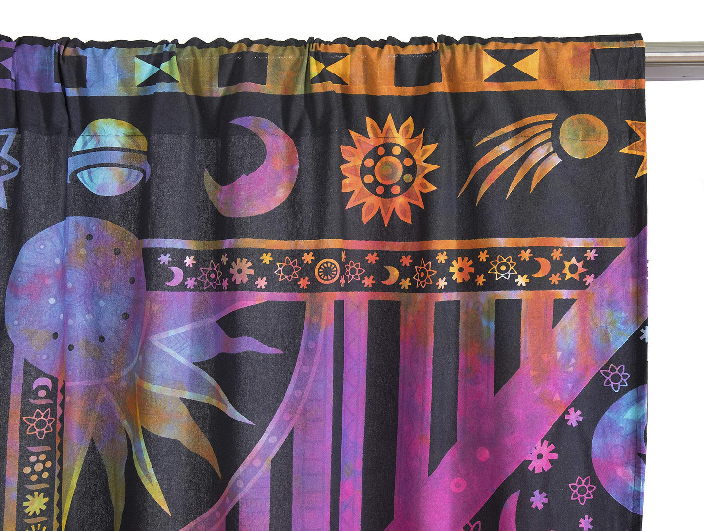 Popular Handicrafts Indian Burning Sun Hippie Mandala Window Curtains - Gypsy Tye Dye Bohemian Sun Moon Beautiful Drapery Bedroom Living Room Balcony Valance Panels Purple