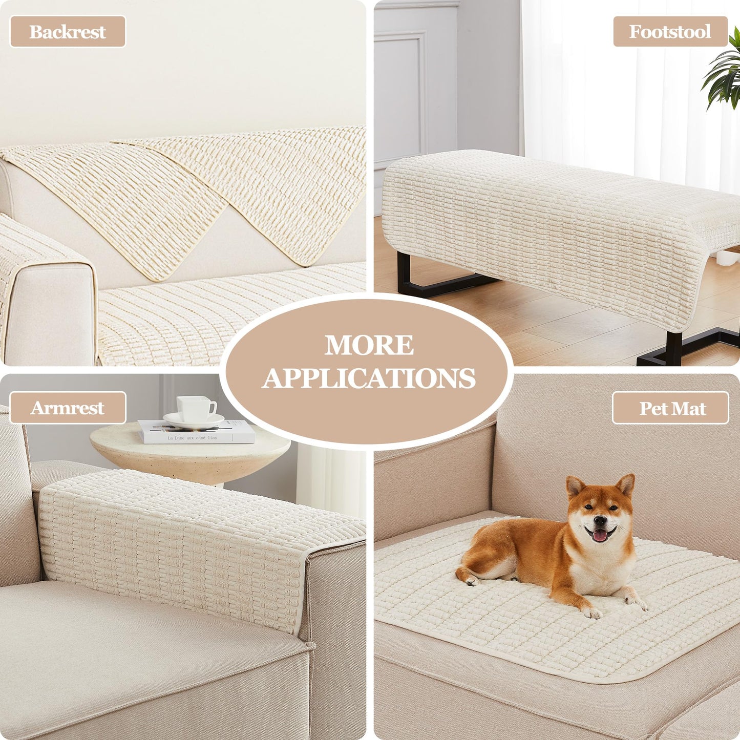 Meider Sofa Arm Covers Couch Arm Covers, 2pcs Chair Armrest Cover Non-Slip Armchair Slipcovers for Sofa Couch (Cream White, 22x26 inch)