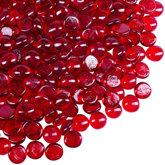 Galashield Flat Glass Marbles for Vases Red Glass Gems Beads Pebbles Vase Filler (1 LB, Approx. 105 PCS)