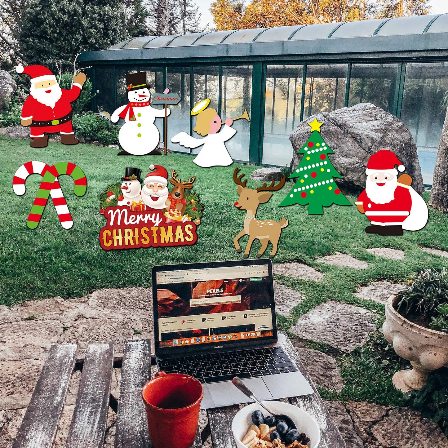 Christmas Outdoor Indoor Yard Signs Decorations -Xmas Holiday Winter Wonderland Yard Sign Outdoor Lawn Yard Decorations (Large 8 PCS)