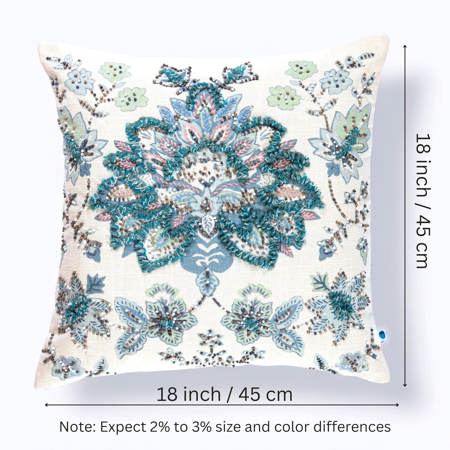 FINGERCRAFT Decorative Throw Pillow Cover Pack of 2 Soft Cotton Embroidered Cushion Cover, Couch Sofa Living Room Pillow Case 18 X 18 Inch Blue Meadow