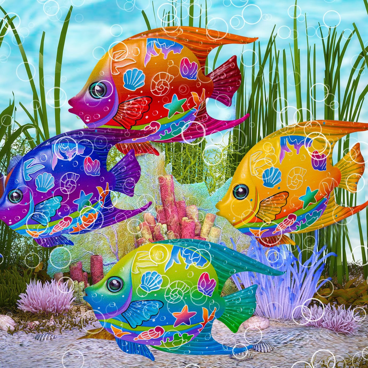 SUNREEK 9 Inches Metal Fish Wall Art, Coastal Beach Nautical Hanging Decor, Outdoor Ocean Pool Wall Decor (4, Fish-A)