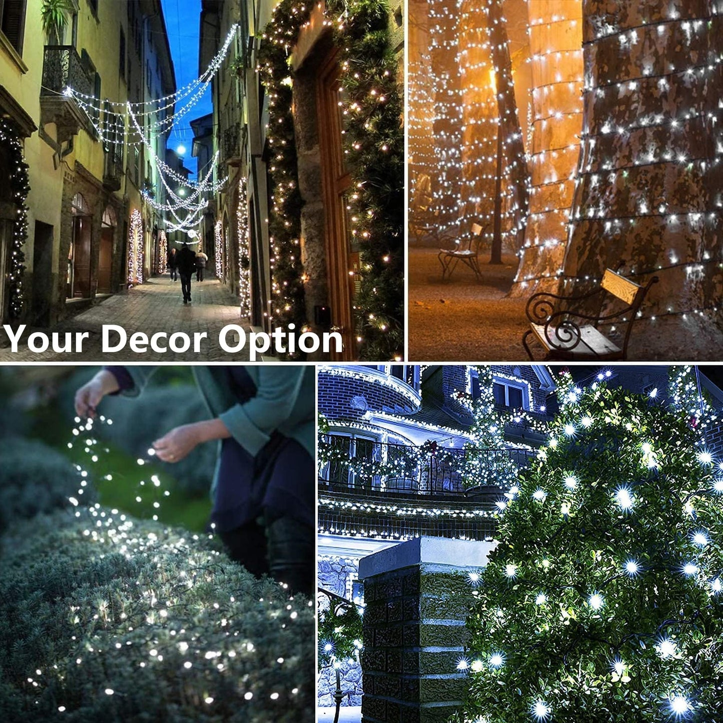 Joomer Solar Christmas String Lights, 39FT 100LED Waterproof Outdoor Lights with 8 Modes Twinkle Fairy Light for Garden, Patio, Yard, Tree and Christmas Decor (White)