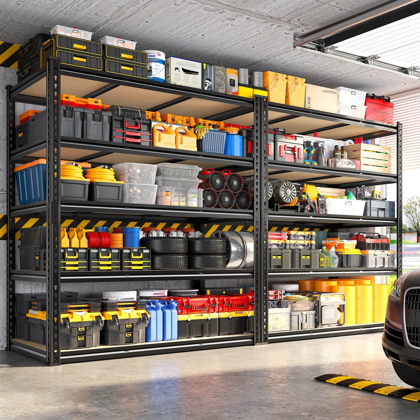 REIBII 48" W Garage Shelving 3080LBS Storage Shelves 5 Tier Industrial Shelving Adjustable Metal Storage Shelves for Garage, Basement, Warehouse, Commercial, Easy Assemble, 48" W x 72" H x 24" D