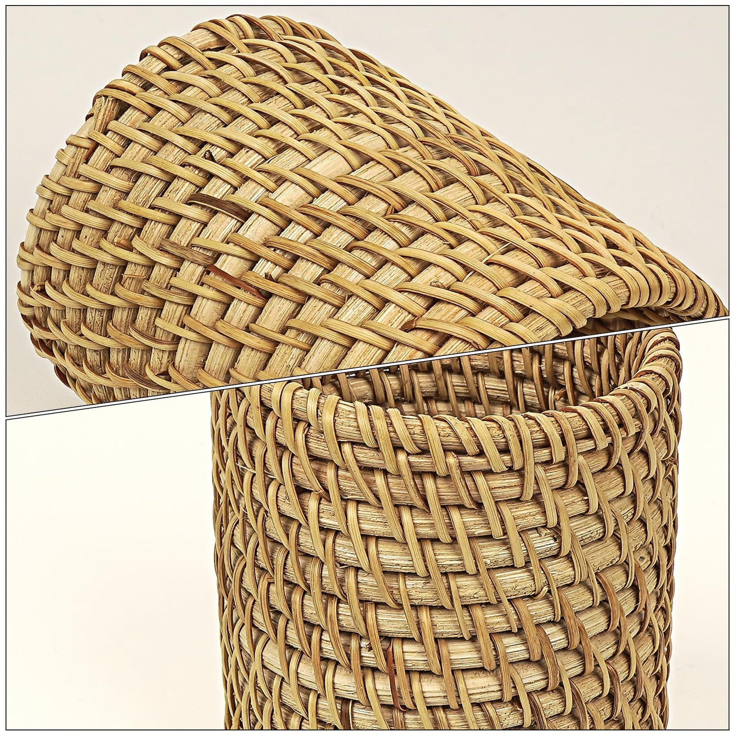 JANKOW Wicker Rattan Pencil Holder, Cylindrical Desk Organizer Cup, Natural Brown, for Office, Vanity, Kitchen, 1-Pack